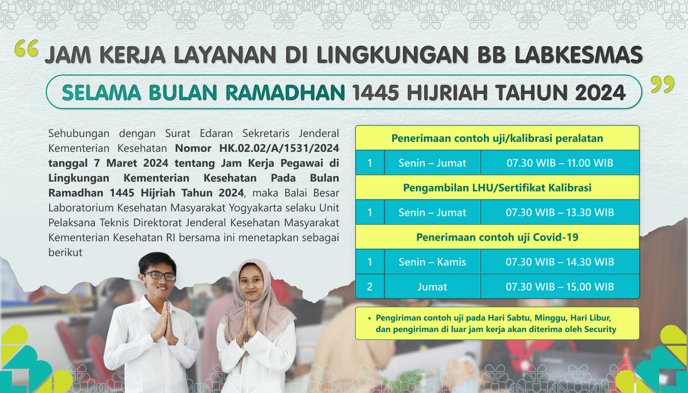 Jam Kerja Layanan BB Labkesmas Yogyakarta Selama Bulan Ramadhan 1445 H